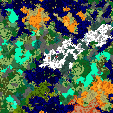 Predicted biome map of Java 1.16 seed 6912576775777005117 around estimated spawn