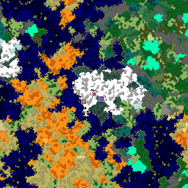 Predicted biome map of Java 1.16 seed -2275144777300318677 around estimated spawn