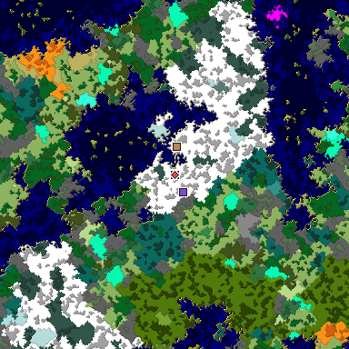 Predicted biome map of Java 1.16 seed 5720701816660555668 around estimated spawn