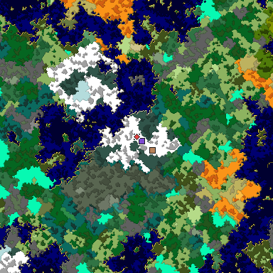 Predicted biome map of Java 1.16 seed 741180864964134115 around estimated spawn