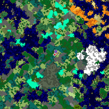 Predicted biome map of Java 1.16 seed -1783681128824287405 around estimated spawn