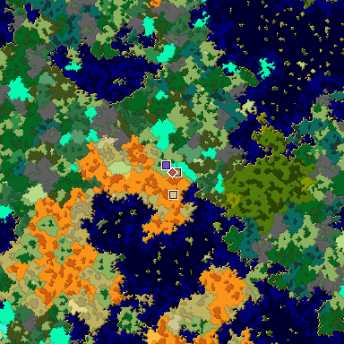 Predicted biome map of Java 1.16 seed -4508747776391478117 around estimated spawn