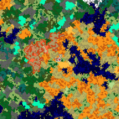 Predicted biome map of Java 1.16 seed -3521928314768926720 around estimated spawn