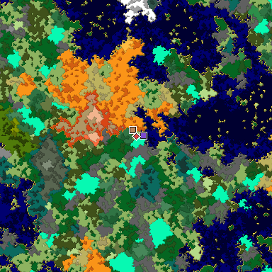 Predicted biome map of Java 1.16 seed 6188564259720175228 around estimated spawn