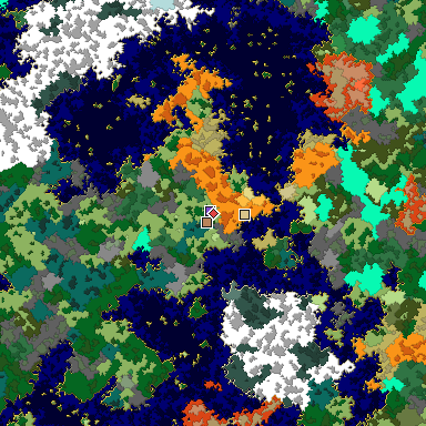 Predicted biome map of Java 1.16 seed 6552777545410676224 around estimated spawn