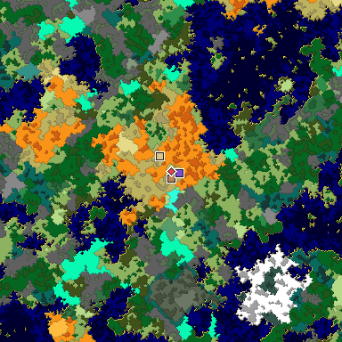 Predicted biome map of Java 1.16 seed 8981207903509245905 around estimated spawn