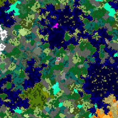 Predicted biome map of Java 1.16 seed 6382835144401477097 around estimated spawn