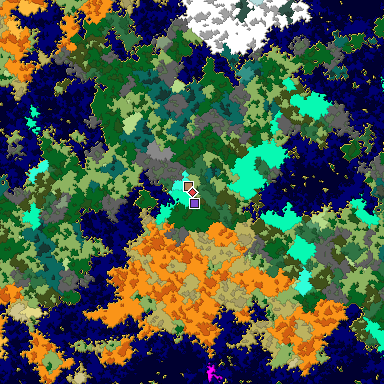 Predicted biome map of Java 1.16 seed -8731778298891433664 around estimated spawn