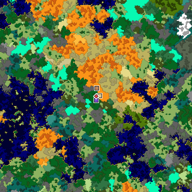 Predicted biome map of Java 1.16 seed -6479216003292090343 around estimated spawn