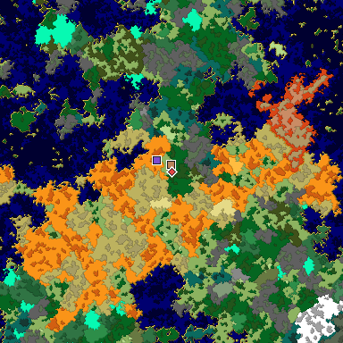 Predicted biome map of Java 1.16 seed -4906154481939775154 around estimated spawn