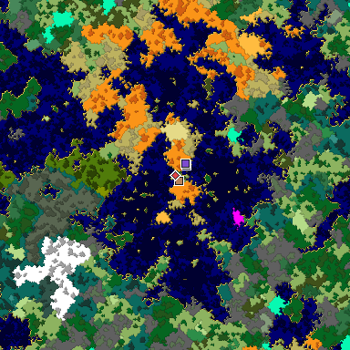 Predicted biome map of Java 1.16 seed -5917433910863455545 around estimated spawn