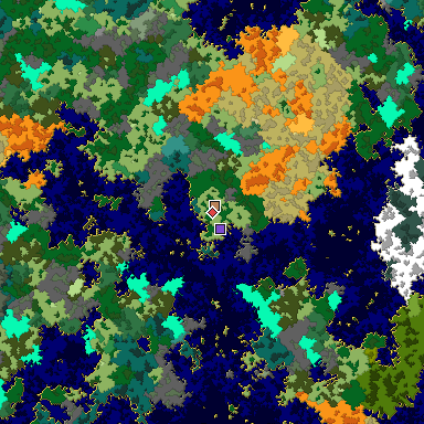 Predicted biome map of Java 1.16 seed 2794592308162271857 around estimated spawn