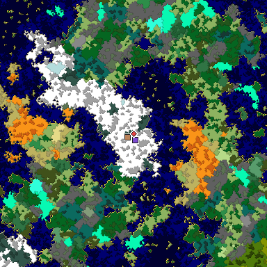 Predicted biome map of Java 1.16 seed 5789957969319788132 around estimated spawn