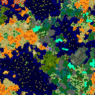 Predicted biome map of Java 1.16 seed 2507037888686909080 around estimated spawn