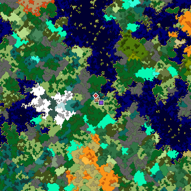 Predicted biome map of Java 1.16 seed 2524947148615220124 around estimated spawn