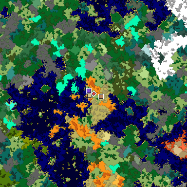 Predicted biome map of Java 1.16 seed 8661896443754807124 around estimated spawn