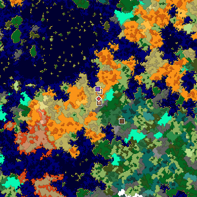 Predicted biome map of Java 1.16 seed 7974428561963300266 around estimated spawn