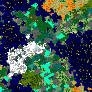 Predicted biome map of Java 1.16 seed 6423853594998771476 around estimated spawn