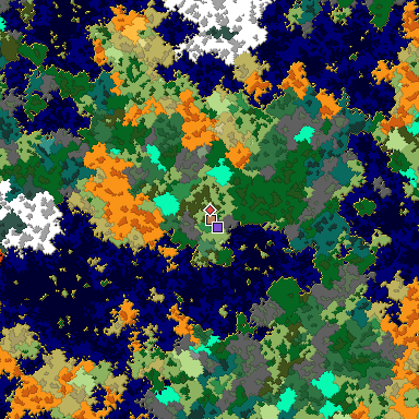 Predicted biome map of Java 1.16 seed -7866063494891939102 around estimated spawn