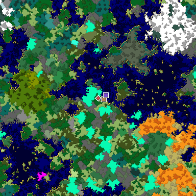 Predicted biome map of Java 1.16 seed -5994702343629914536 around estimated spawn