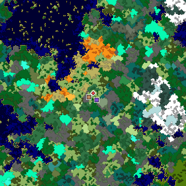 Predicted biome map of Java 1.16 seed -8053754175341155424 around estimated spawn