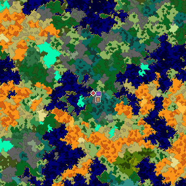 Predicted biome map of Java 1.16 seed -8545444467251355886 around estimated spawn