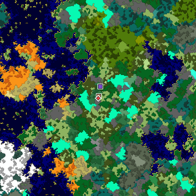 Predicted biome map of Java 1.16 seed -1811953030559535879 around estimated spawn