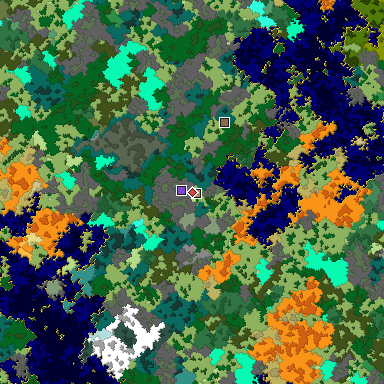 Predicted biome map of Java 1.16 seed 753169961622958191 around estimated spawn