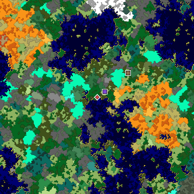 Predicted biome map of Java 1.16 seed 4932128763655985958 around estimated spawn