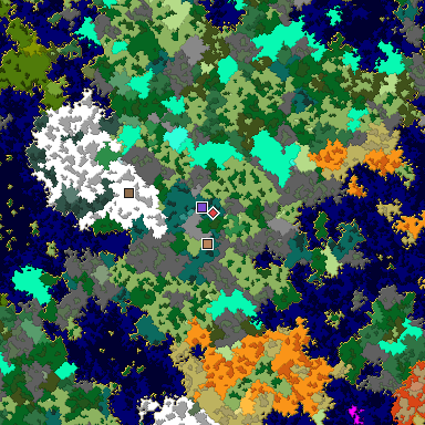 Predicted biome map of Java 1.16 seed -7081144213487221675 around estimated spawn