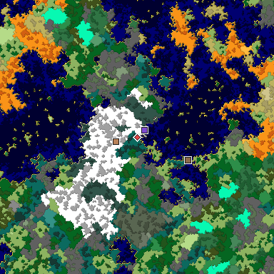 Predicted biome map of Java 1.16 seed 8310876257365163511 around estimated spawn