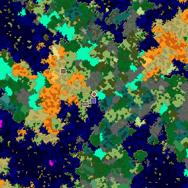 Predicted biome map of Java 1.16 seed 1375904258006784420 around estimated spawn