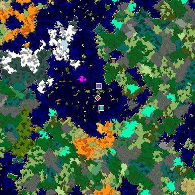 Predicted biome map of Java 1.16 seed 6726488257457191266 around estimated spawn