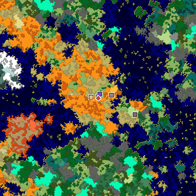 Predicted biome map of Java 1.16 seed 435616432693129946 around estimated spawn