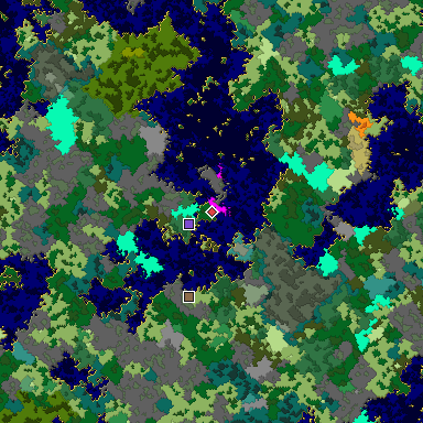 Predicted biome map of Java 1.16 seed -7818011464259867816 around estimated spawn
