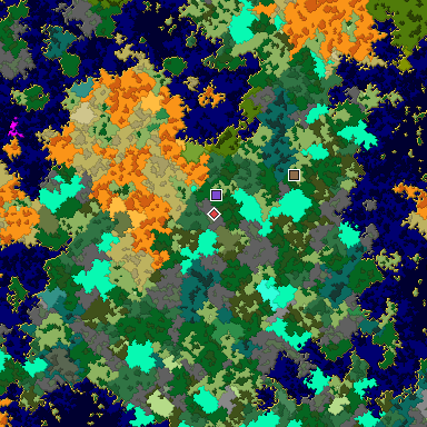 Predicted biome map of Java 1.16 seed -7123641394055627134 around estimated spawn