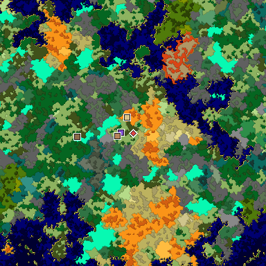 Predicted biome map of Java 1.16 seed -4264757427620917022 around estimated spawn