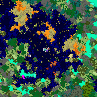 Predicted biome map of Java 1.16 seed -2863946337634496744 around estimated spawn
