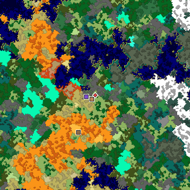 Predicted biome map of Java 1.16 seed -8849735070347560492 around estimated spawn