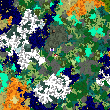 Predicted biome map of Java 1.16 seed 4706699093251621892 around estimated spawn