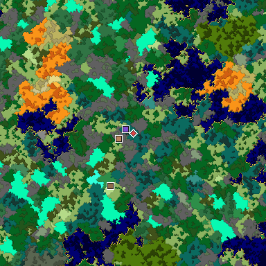 Predicted biome map of Java 1.16 seed -4067848245157335541 around estimated spawn