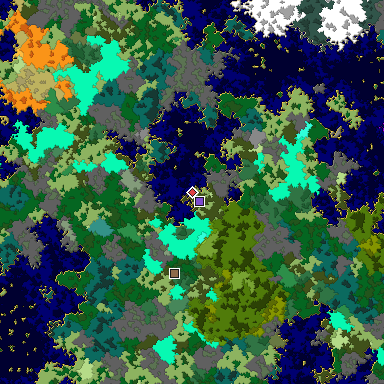Predicted biome map of Java 1.16 seed -5554887355864887512 around estimated spawn