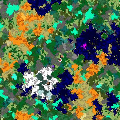 Predicted biome map of Java 1.16 seed 189963830374745148 around estimated spawn