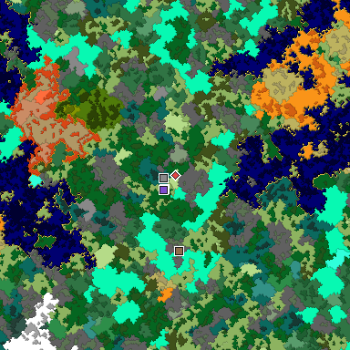 Predicted biome map of Java 1.16 seed -546640017639608023 around estimated spawn