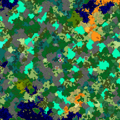 Predicted biome map of Java 1.16 seed -8899995266126284158 around estimated spawn