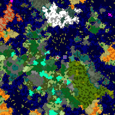 Predicted biome map of Java 1.16 seed -4796500234089925177 around estimated spawn