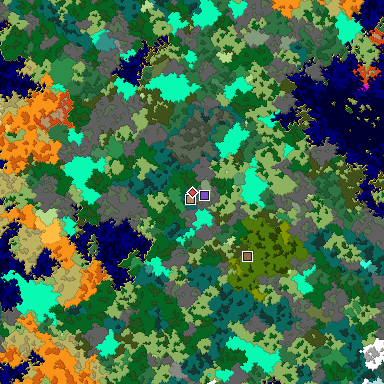 Predicted biome map of Java 1.16 seed 5673412704096892127 around estimated spawn