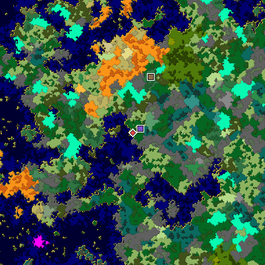 Predicted biome map of Java 1.16 seed 7212577220472814917 around estimated spawn