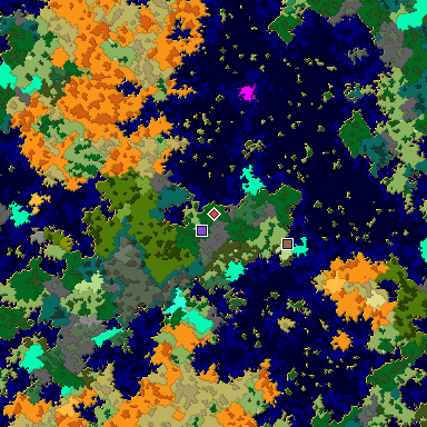 Predicted biome map of Java 1.16 seed -2477064398316436282 around estimated spawn