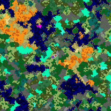 Predicted biome map of Java 1.16 seed 7082311840732412225 around estimated spawn